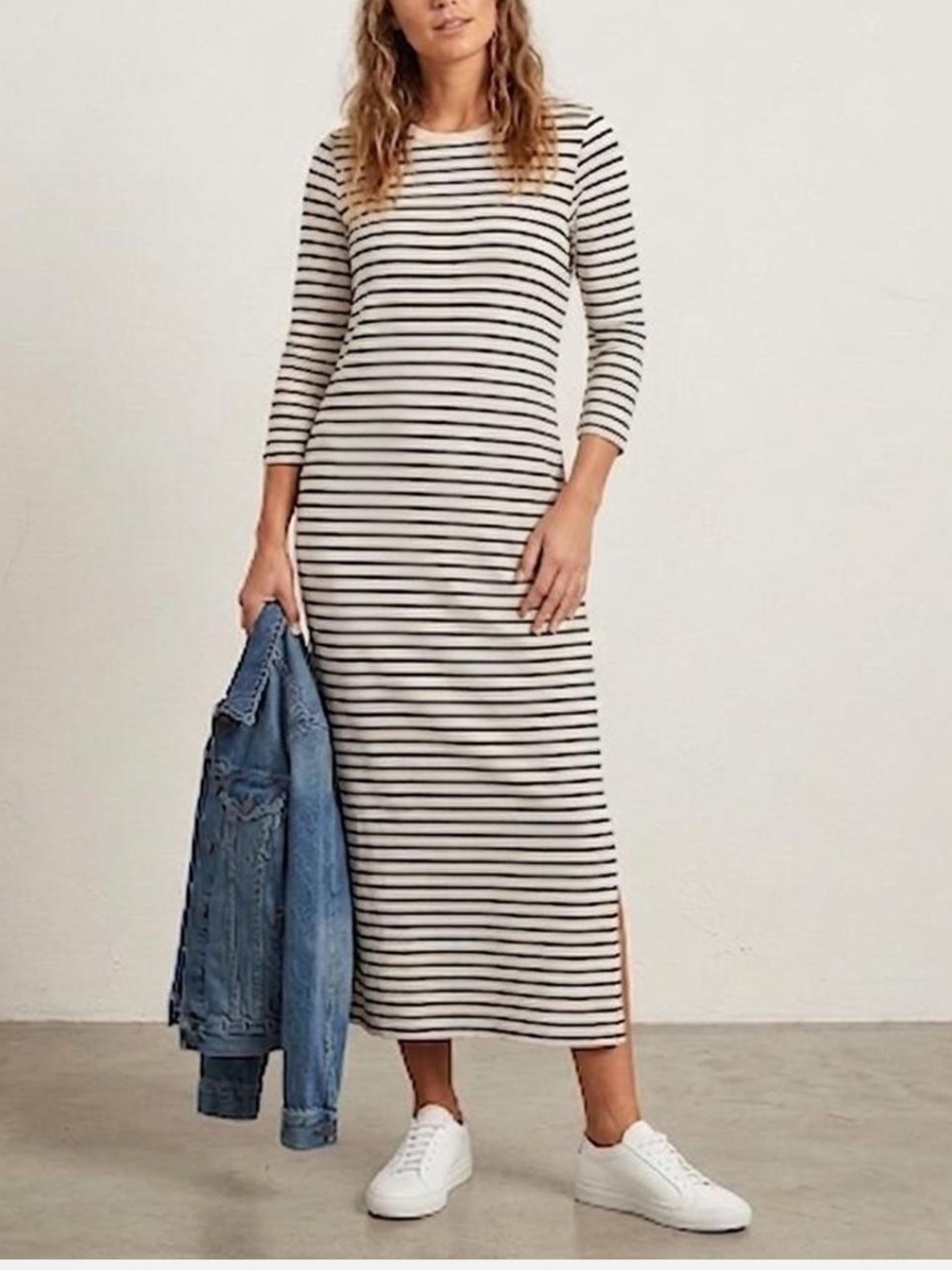 Tuckernuck Pomander Place 3/4 Sleeve Striped Maxi Dress Size L Minimalist